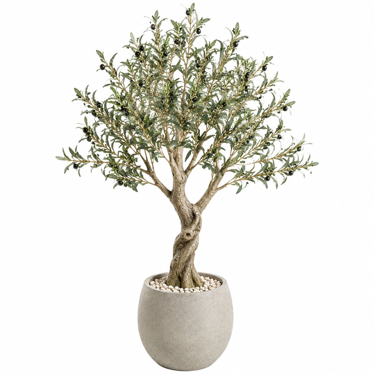 Olivier artificiel 180 cm feuillage vert pot gris décoration intérieure réaliste
