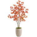 Arbre artificiel érable 180 cm feuillage rouge orange en polyester avec pot décoratif pour intérieur