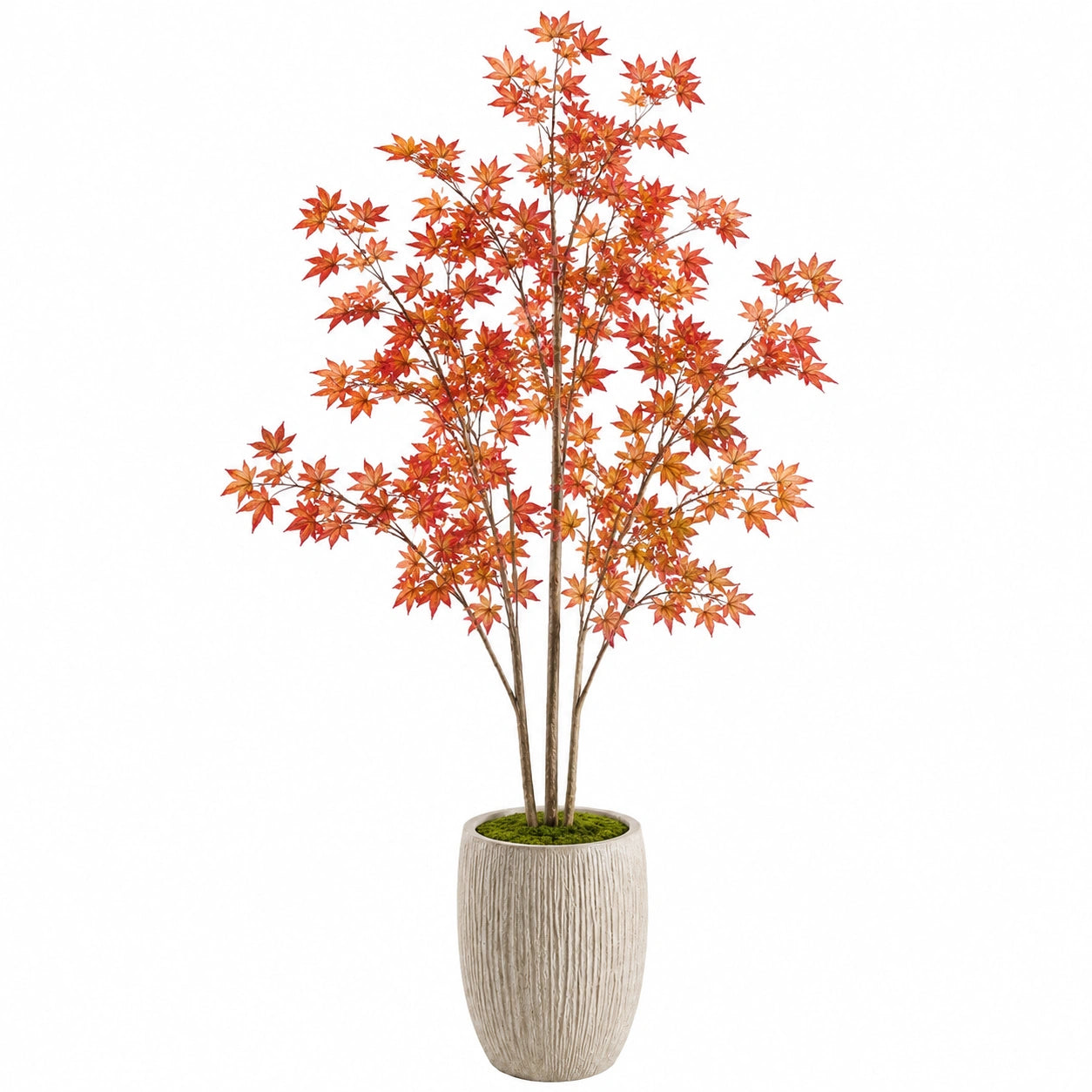 Arbre artificiel érable 180 cm feuillage rouge orange en polyester avec pot décoratif pour intérieur