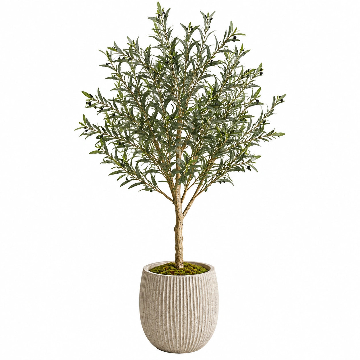 Arbre artificiel olivier 180 cm feuillage vert en plastique décoration intérieure avec pot strié