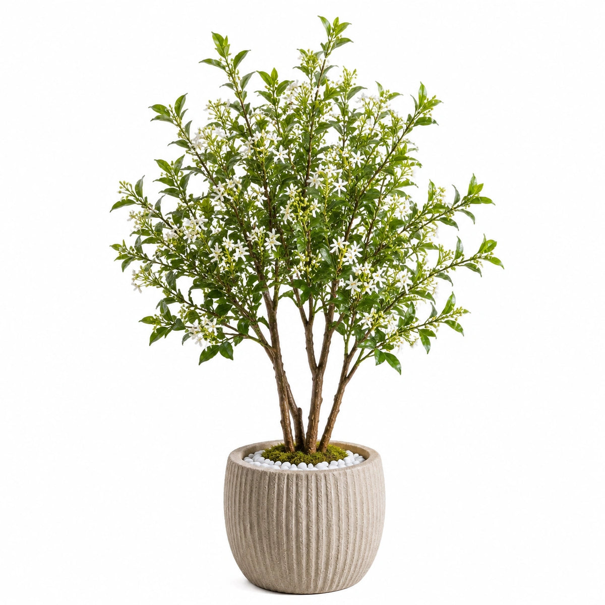 Arbre artificiel fleuri 160 cm feuillage vert fleurs blanches pot décoratif intérieur