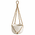Pot de fleurs suspendu diamètre 18 cm en céramique beige avec suspension tressée pour intérieur