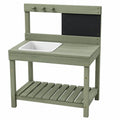 Table de jardinage enfant 80 x 45 x 110 cm en bois vert avec bac de rempotage et rangement
