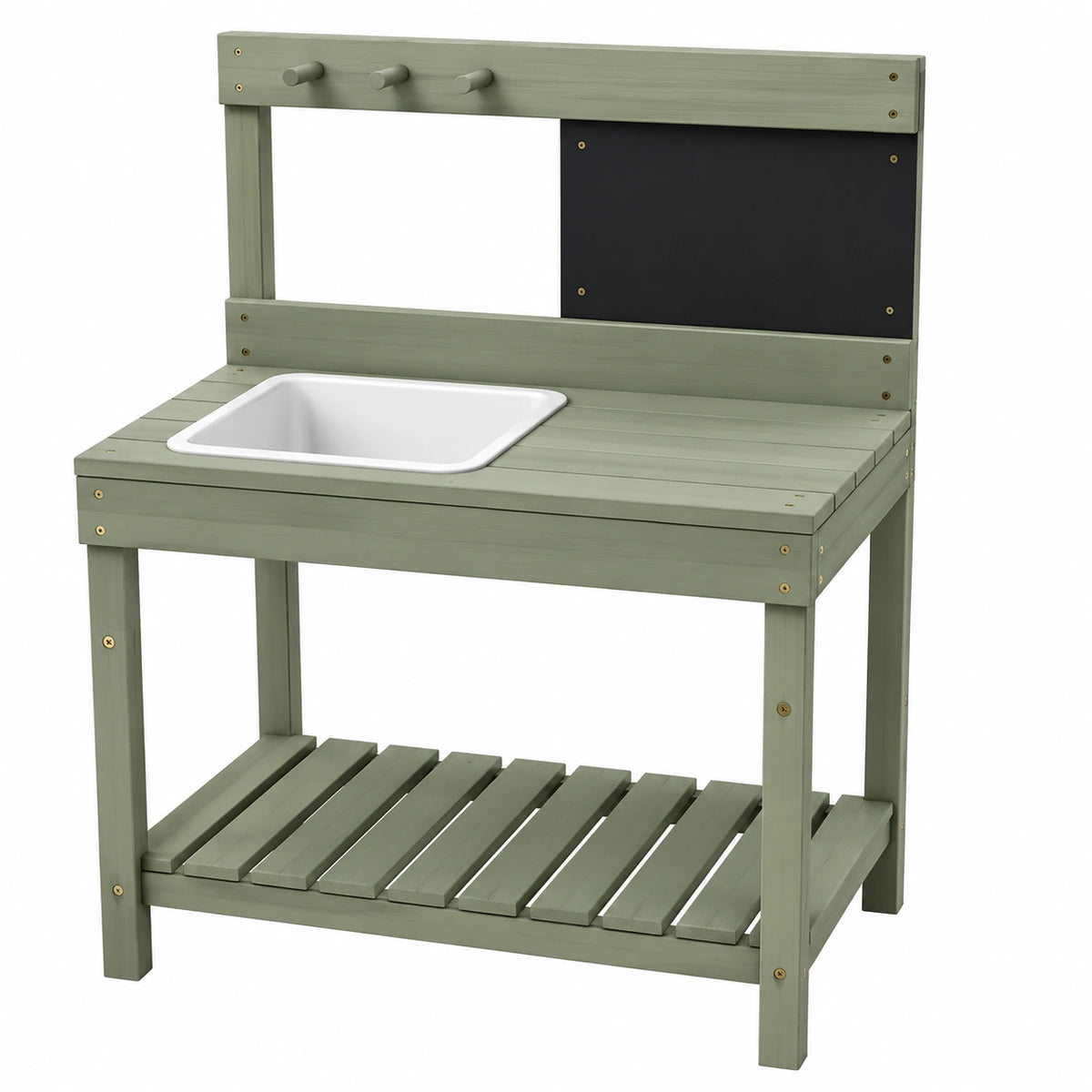 Table de jardinage enfant 80 x 45 x 110 cm en bois vert avec bac de rempotage et rangement