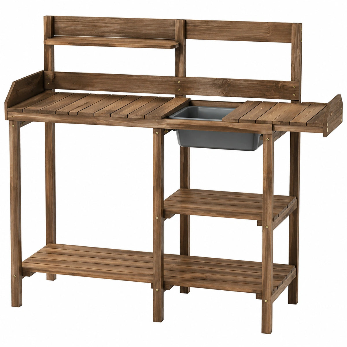 Table de rempotage 120 x 45 x 150 cm en bois brun avec bac amovible style jardin