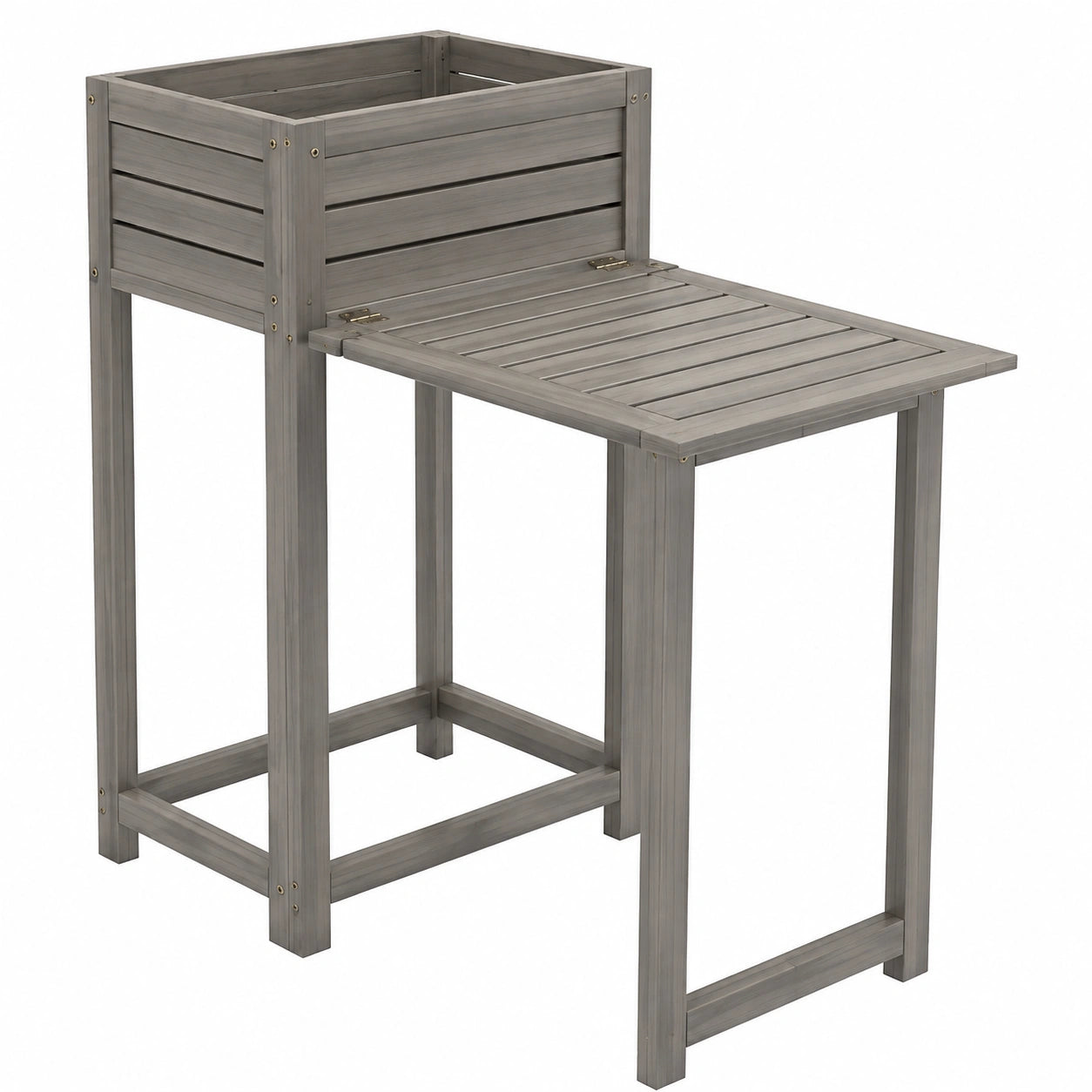 Table de jardinage 100 x 50 x 110 cm en bois de sapin gris avec plateau rabattable