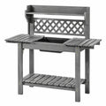 Établi de jardinage 117 x 45 x 150 cm en bois gris avec bac de rempotage et étagère