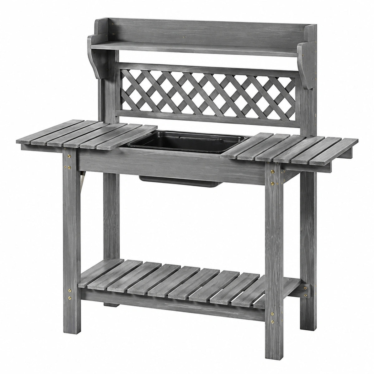 Établi de jardinage 117 x 45 x 150 cm en bois gris avec bac de rempotage et étagère