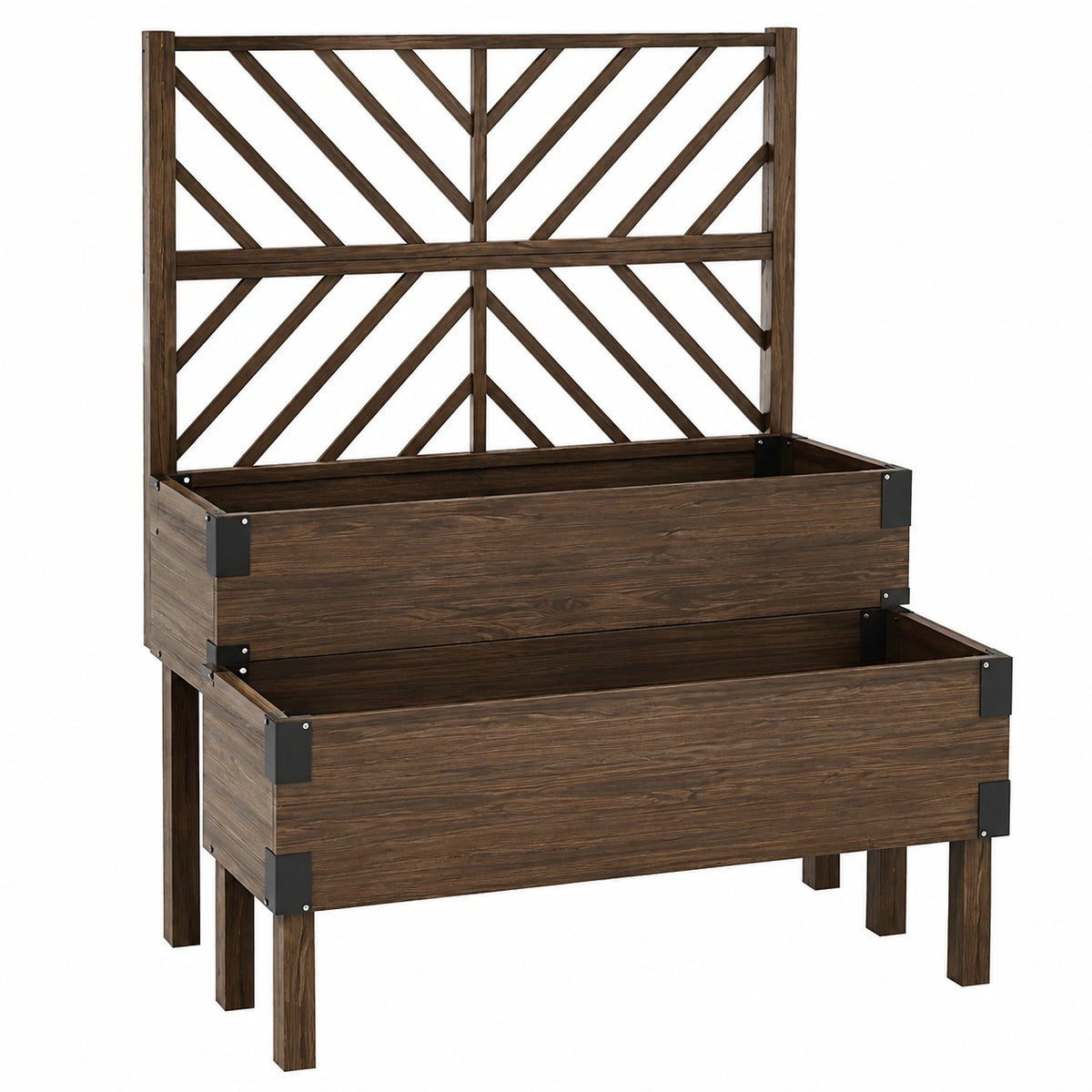Bac potager surélevé 120 x 60 x 170 cm en bois brun avec treillis pour jardin
