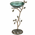 Bain d'oiseaux sur pied 35 cm en verre vert et métal brun style jardin