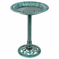 Bain d'oiseaux sur pied diamètre 50 cm métal vert patiné pour jardin style classique