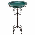 Bain d'oiseaux sur pied diamètre 50 cm métal et céramique vert style décoratif extérieur