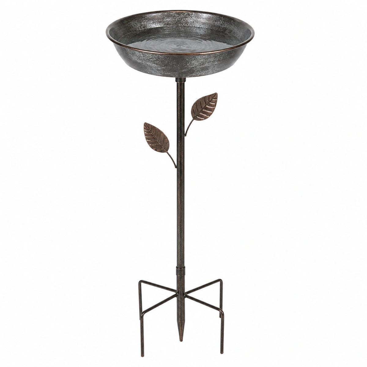 Bain d'oiseaux sur pied en métal brun 45 cm - décoration de jardin à planter