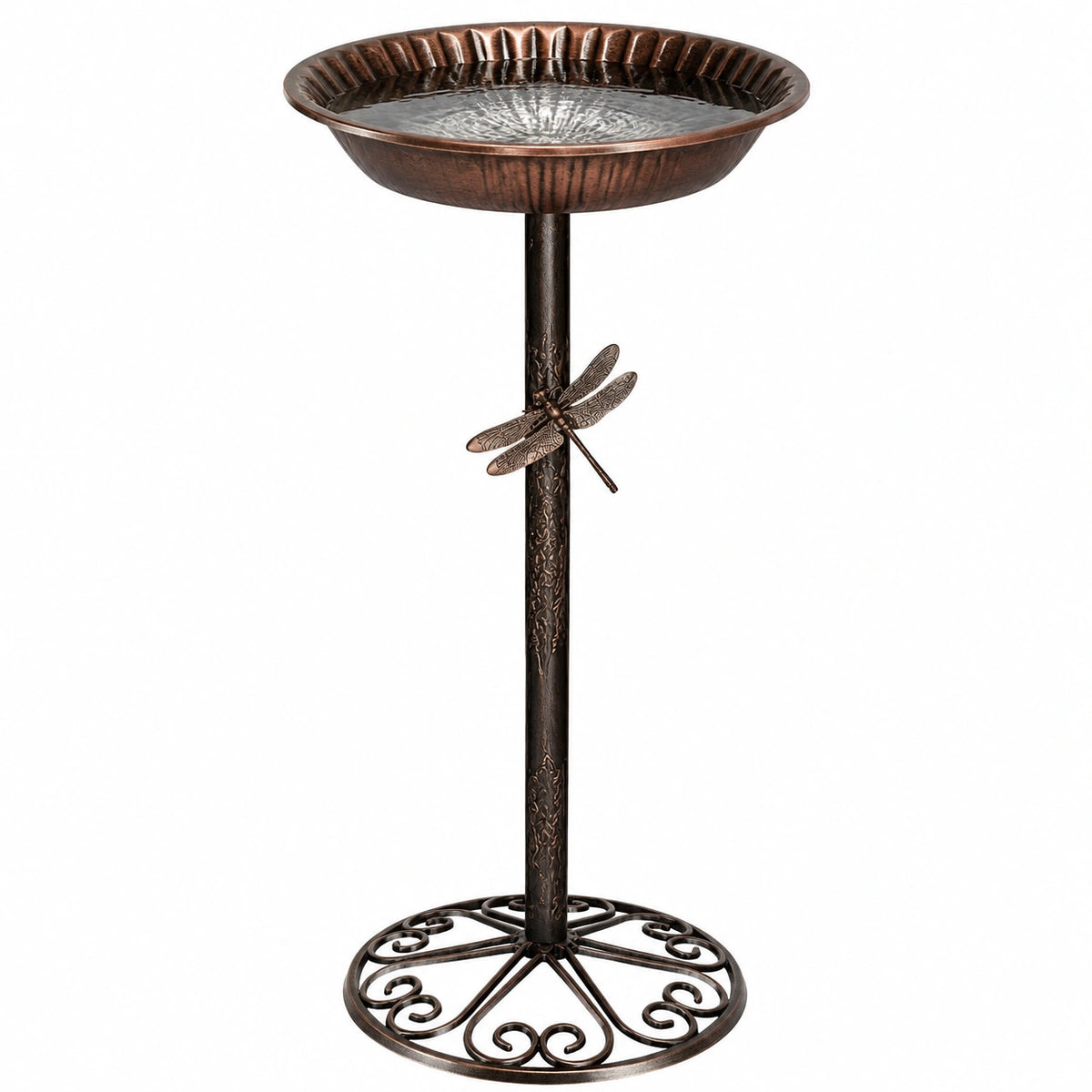 Bain d oiseaux sur pied en métal bronze 50 x 100 cm décor libellule pour jardin