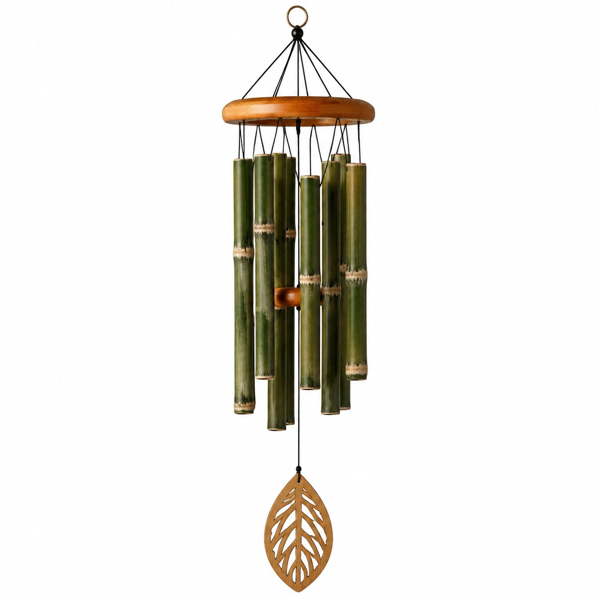 Carillon à vent 90 cm en bambou vert suspendu décoratif