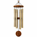 Carillon à vent 95 cm en métal et bois doré marron - suspension décorative à tubes sonores