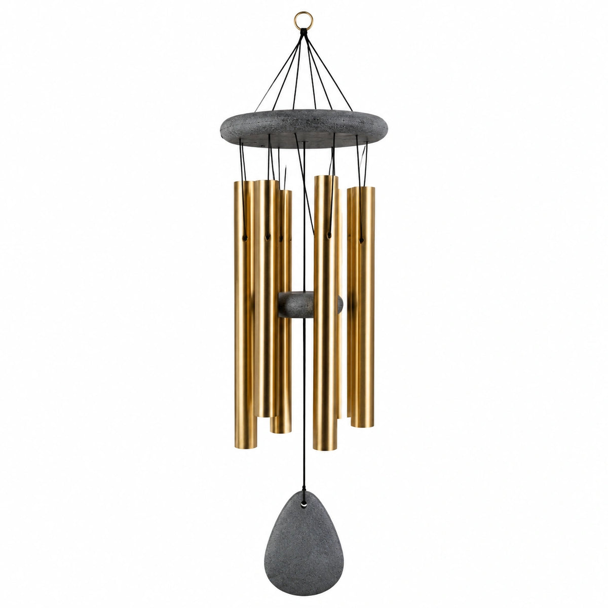 Carillon éolien 90 cm en métal doré et pierre grise pour jardin style contemporain