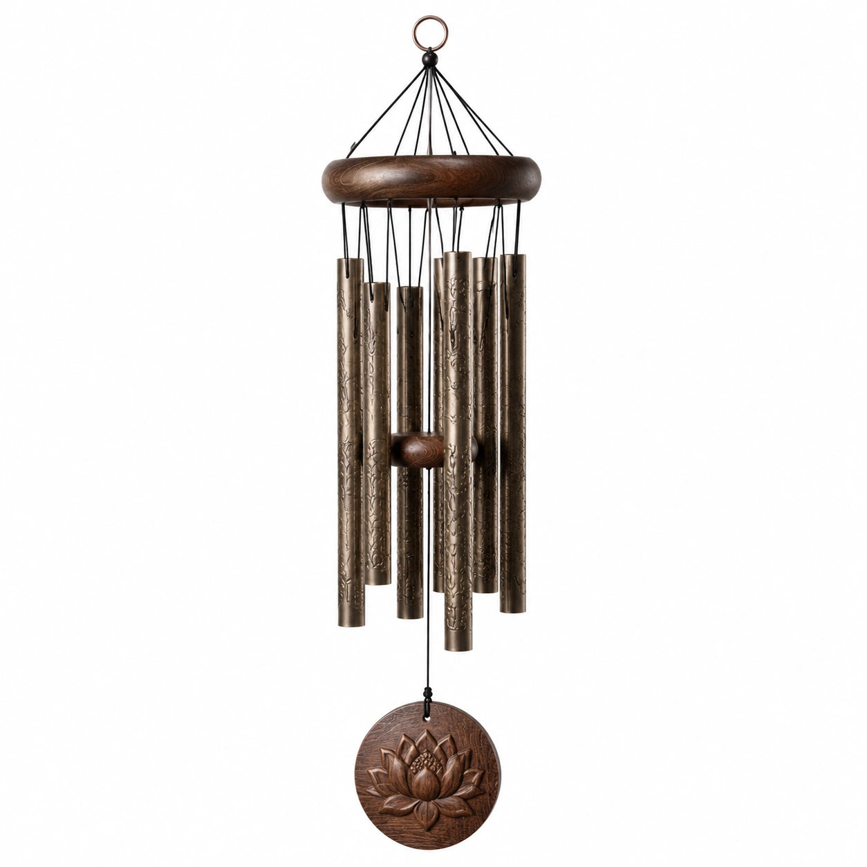 Carillon éolien 90 cm en métal et bois brun pour décoration intérieure et extérieure