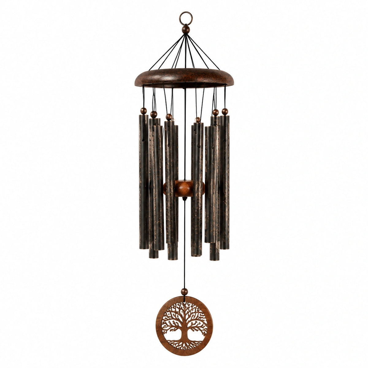Carillon éolien 85 cm en métal et bois brun style rustique décoratif