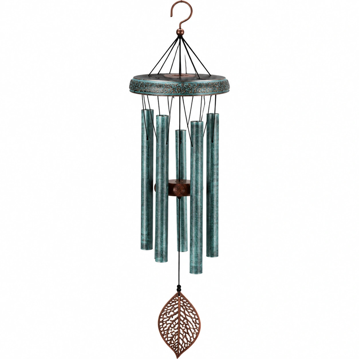 Carillon éolien 85 cm en métal vert bronze à suspendre décoratif