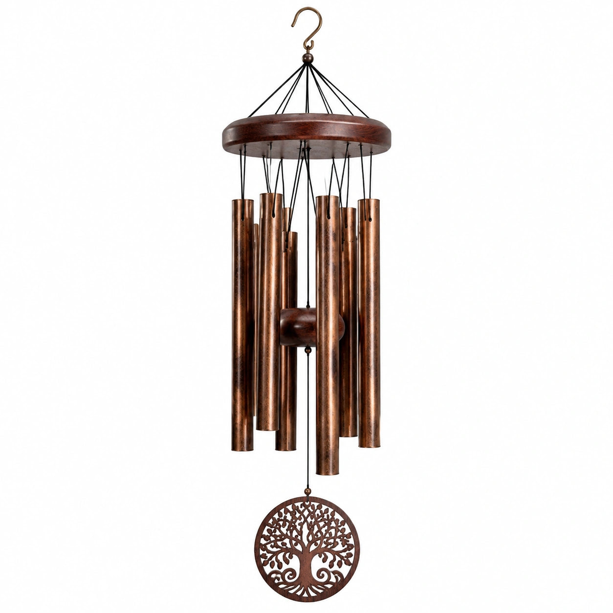 Carillon à vent 90 cm en métal et bois brun décoratif suspendu