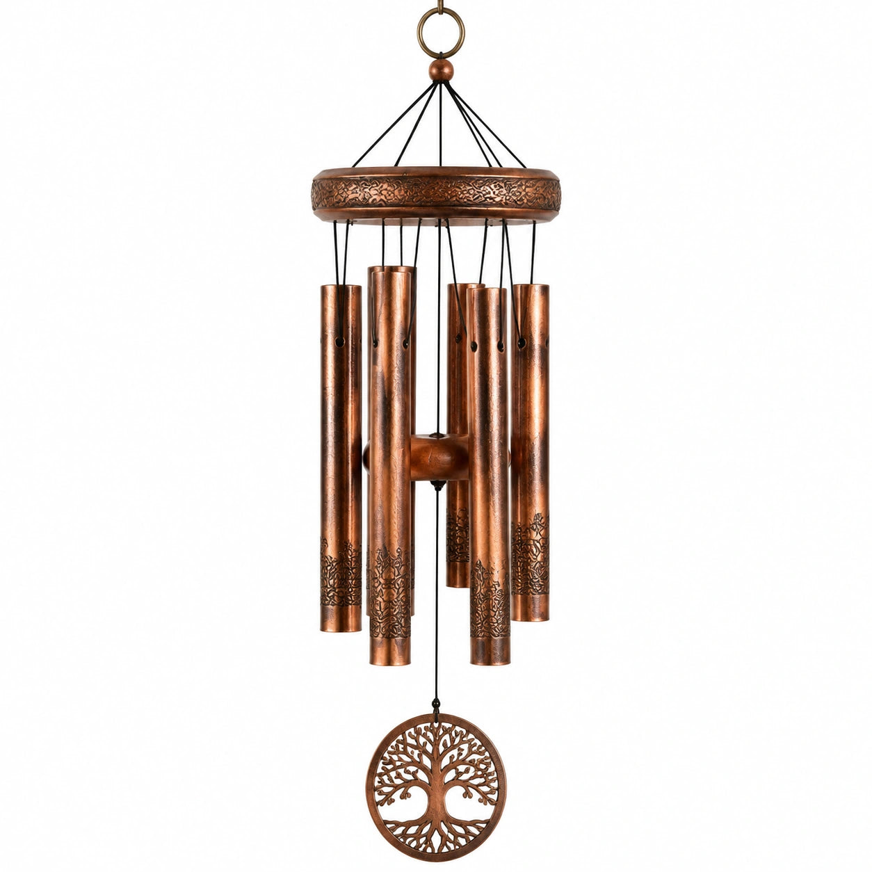 Carillon éolien 80 cm en métal cuivré suspendu décoratif