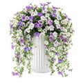 Plante fleurie artificielle en pot 65 cm violet blanc vert décor suspendu