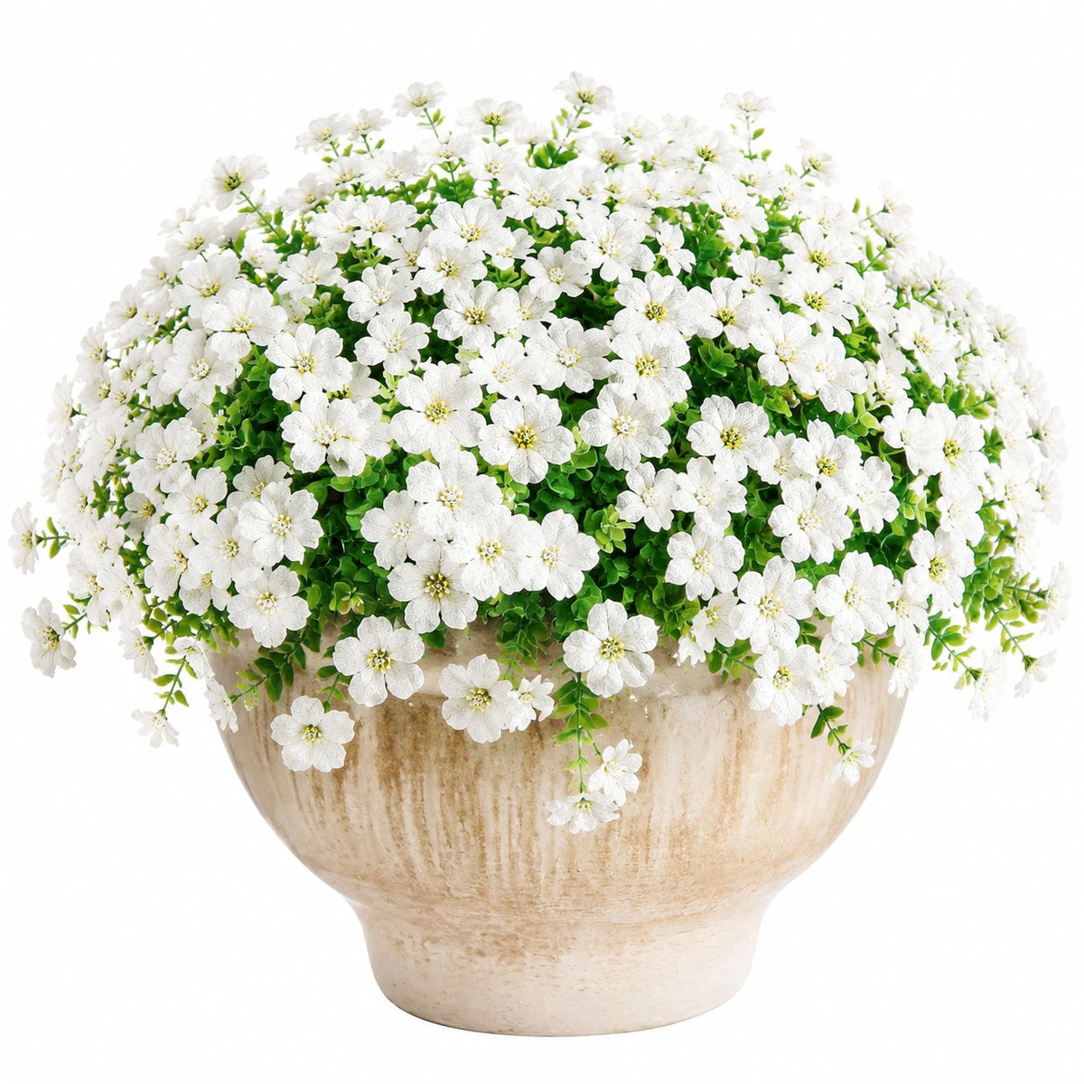 Plante artificielle en pot 32 cm fleurs blanches feuillage vert décoratif