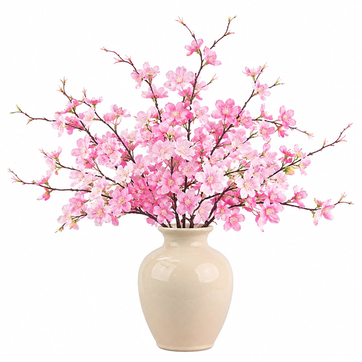 Plante artificielle en pot 120 cm fleurs de cerisier roses en polyester décoration intérieure