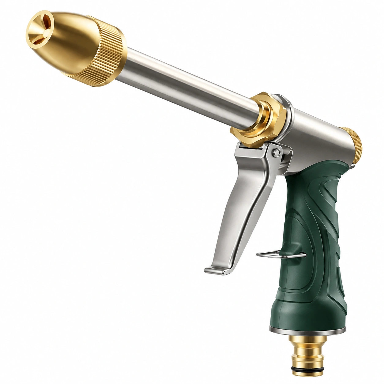 Pistolet d'arrosage 46 cm en métal vert et doré à jet réglable